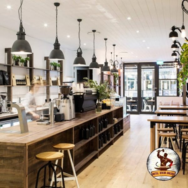 Kordonlu siyah kubbe tezgah üstü restoran avizesi