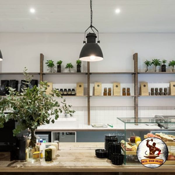 Kordonlu siyah kubbe tezgah üstü restoran avizesi