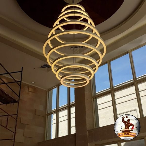 Dikey spiral ring LED avize lobi