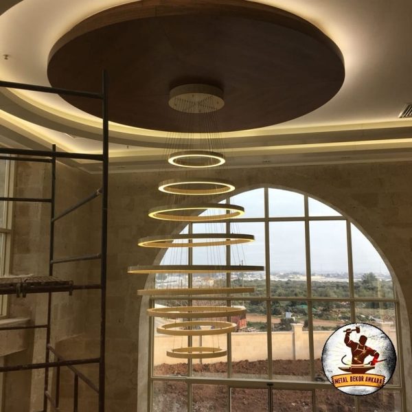 Dikey spiral ring LED avize lobi