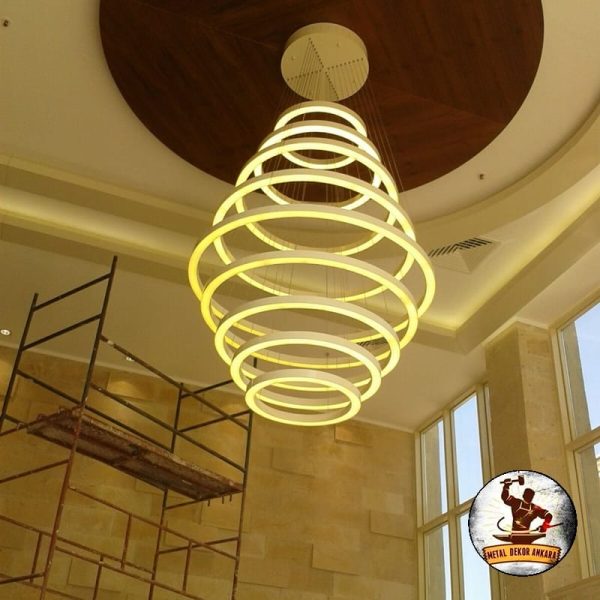 Dikey spiral ring LED avize lobi