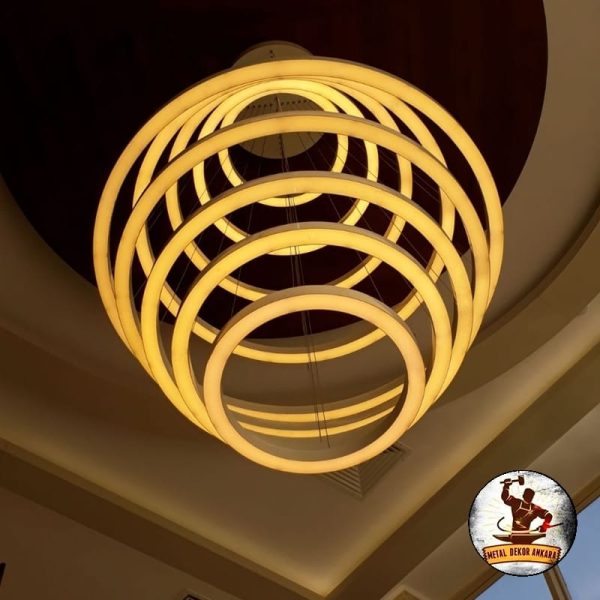 Dikey spiral ring LED avize lobi