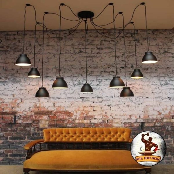 Çok kollu örümcek avize tuğla duvar salon