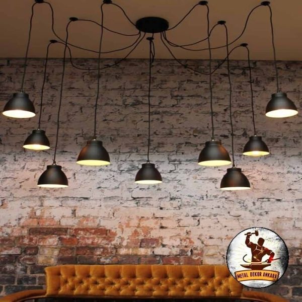 Çok kollu örümcek avize tuğla duvar salon