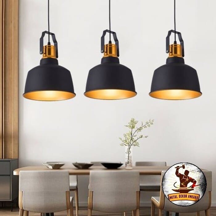 Endüstriyel siyah kubbe gölgelikli çift sarkıt kafe aydınlatması