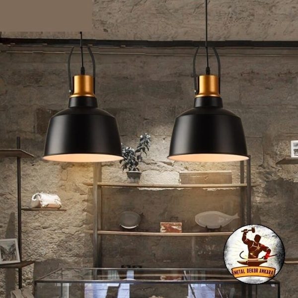 Endüstriyel siyah kubbe gölgelikli çift sarkıt kafe aydınlatması