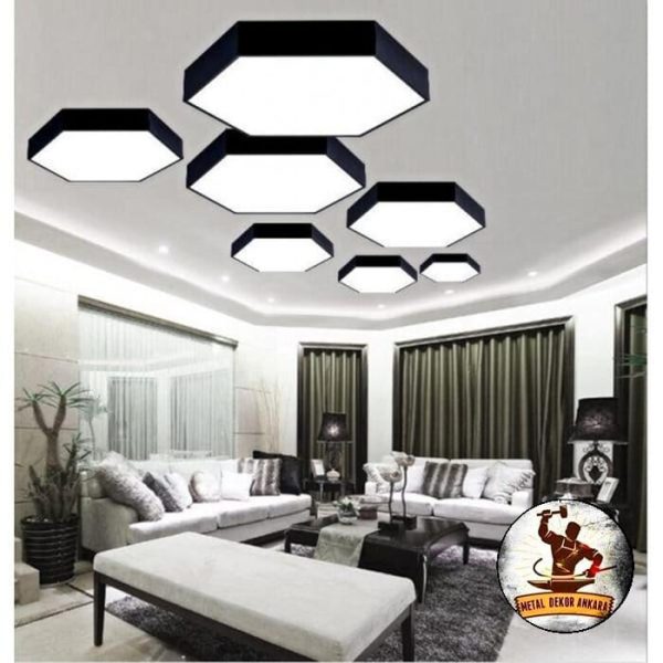 Altıgen petek desenli siyah beyaz LED panel avize