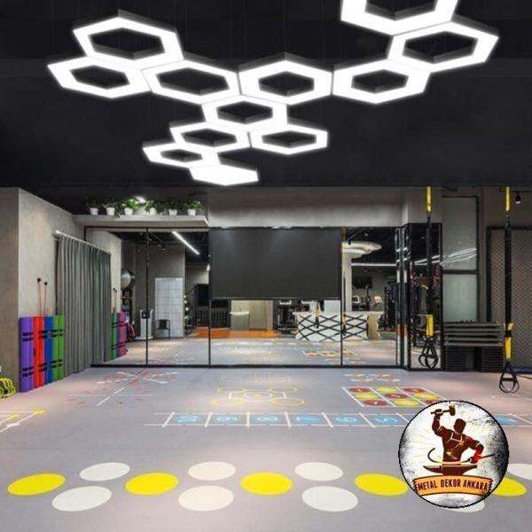 Altıgen petek desenli siyah beyaz LED panel avize