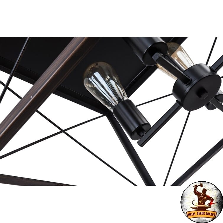 Çapraz desenli dört ampullü siyah kafes avize