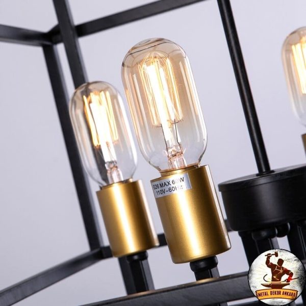 Çift küp gold duylu siyah modern avize