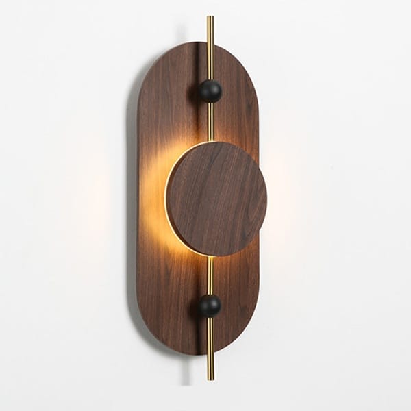 Ahşap daire LED aplik modeli, ceviz oval gövdeli gold çubuklu otel odası ve yatak başı aydınlatması