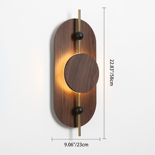 Ahşap daire LED aplik modeli, ceviz oval gövdeli gold çubuklu otel odası ve yatak başı aydınlatması
