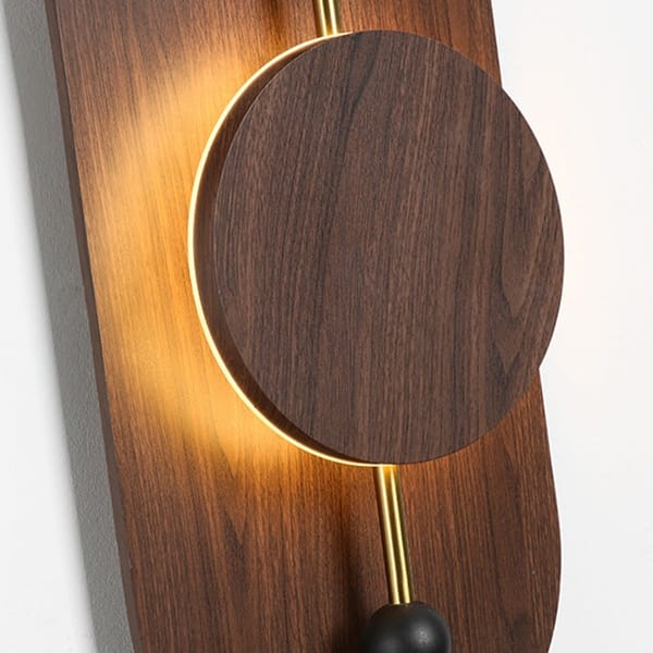 Ahşap daire LED aplik modeli, ceviz oval gövdeli gold çubuklu otel odası ve yatak başı aydınlatması