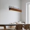 Ahşap linear LED sarkıt avize modeli, ceviz gövdeli uzun yemek masası ve toplantı odası aydınlatması