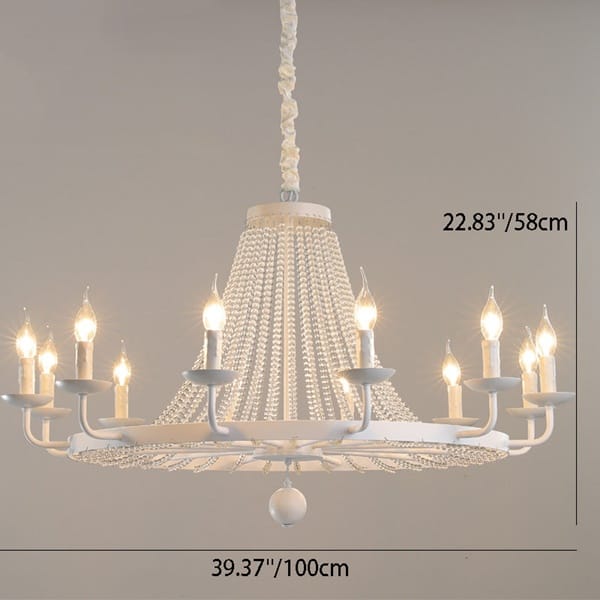 Boncuklu mumluk avize modeli, krem beyaz 8 kollu kristal boncuk sarkıtlı salon ve butik otel aydınlatması