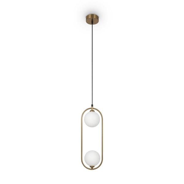 Gold oval halkalı çift küre camlı sarkıt avize, yatak başı ve salon modern aydınlatma