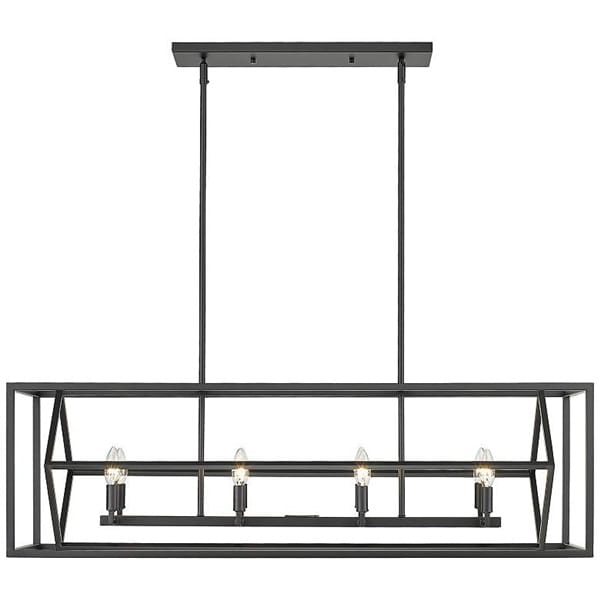 Siyah çapraz açılı kafes gövdeli sekiz mumluklu geometrik lineer avize