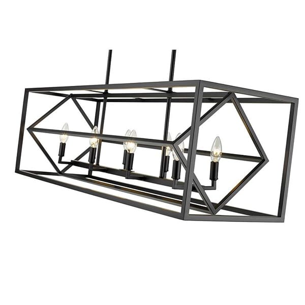 Siyah çapraz açılı kafes gövdeli sekiz mumluklu geometrik lineer avize