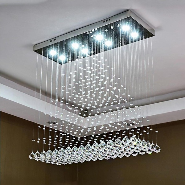 Dalga formlu kristal avize, krom kare tablalı katmanlı kristal dizilim