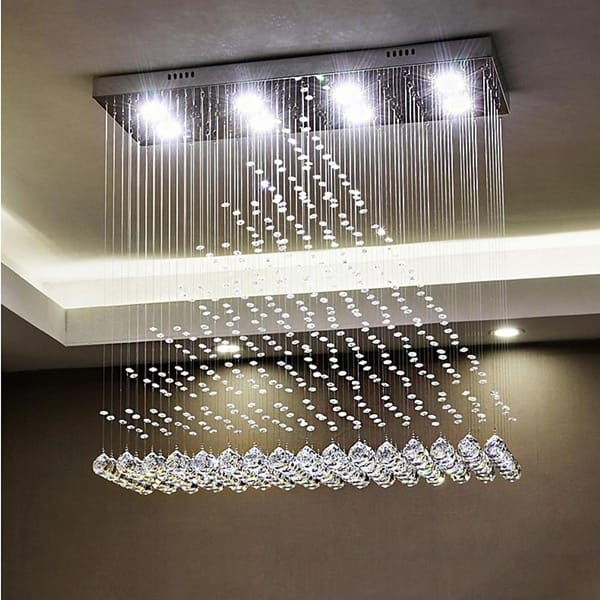 Dalga formlu kristal avize, krom kare tablalı katmanlı kristal dizilim