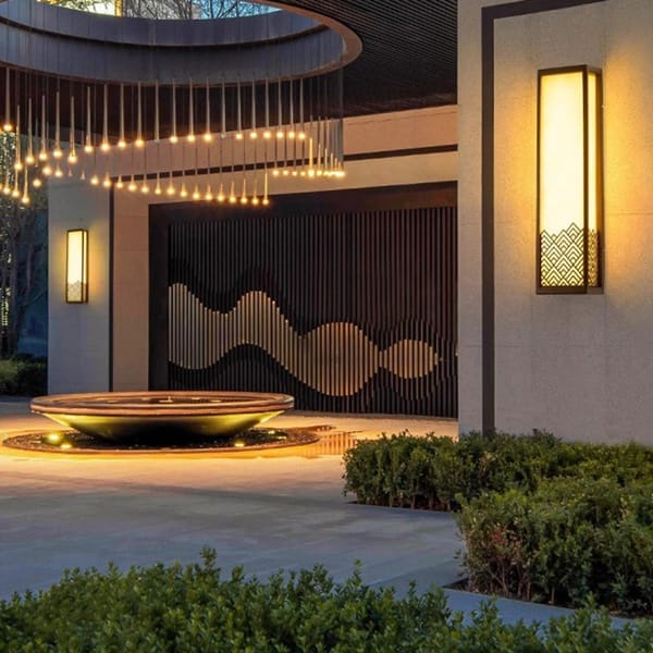 Desenli dış mekan aplik modeli, lazer kesim dalga motifli LED villa cephesi ve otel girişi aydınlatması