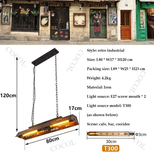 Eskitme bakır yazılı bar sarkıt modeli, uzun prizma gövdeli filament ampullü bar tezgâhı ve pub aydınlatması