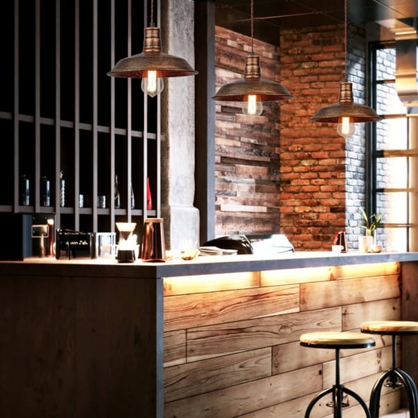 Eskitme tabak sarkıt avize modeli, antik bakır kademeli kenarlı bar tezgâhı ve kahve dükkânı aydınlatması