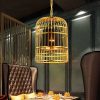 Gold kafes avize modeli, büyük boy altın renkli zincir askılı restoran ve otel lobisi aydınlatması