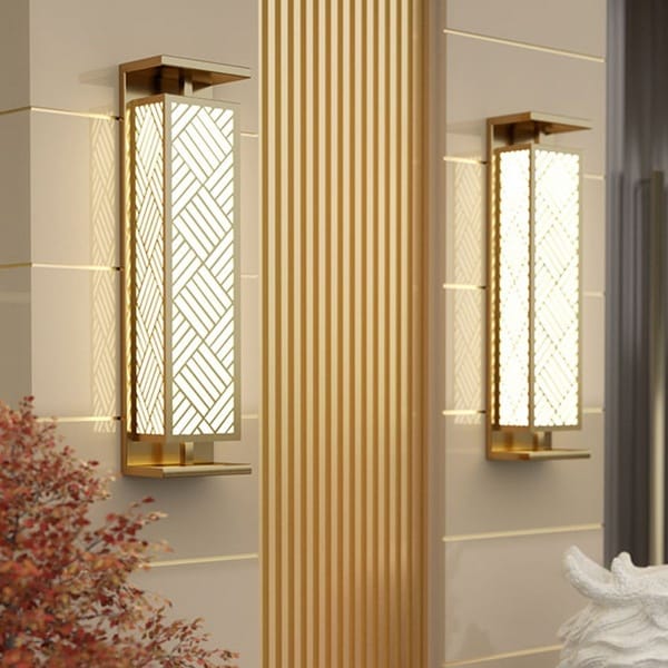 Gold örgü desenli dış mekan aplik modeli, lazer kesim LED villa girişi ve otel cephesi aydınlatması