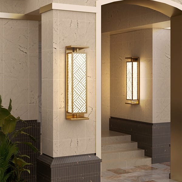 Gold örgü desenli dış mekan aplik modeli, lazer kesim LED villa girişi ve otel cephesi aydınlatması