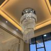 Helezon kristal avize modeli, sarmal krom bantlı uzun gövdeli düğün salonu aydınlatması