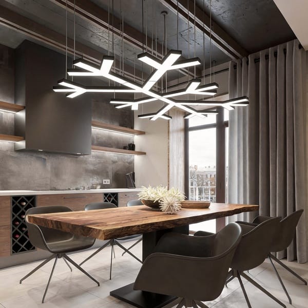 Siyah kar tanesi formlu LED avize, yıldız kollu toplantı masası aydınlatması