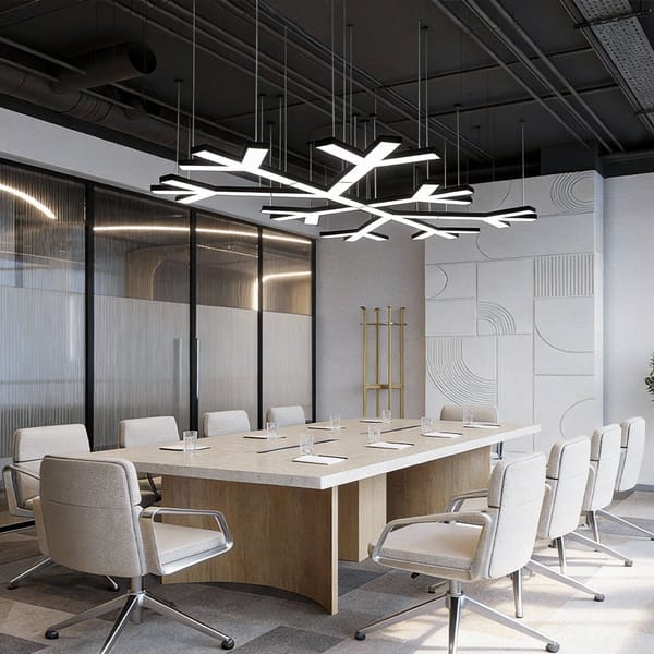 Siyah kar tanesi formlu LED avize, yıldız kollu toplantı masası aydınlatması