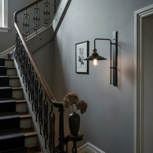 Siyah yayvan konik şapkalı pirinç duylu yükseklik ayarlı vintage kafe apliği
