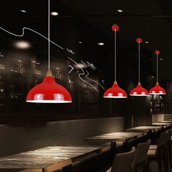 Kırmızı kubbe sarkıt avize modeli, parlak metal tekli kafe ve restoran tezgâhı aydınlatması