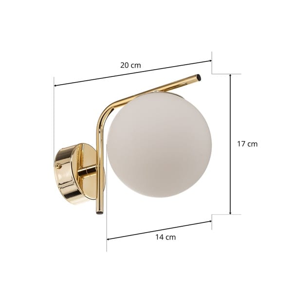 Gold gövdeli opal beyaz küre camlı aplik, salon ve yatak odası modern duvar aydınlatması