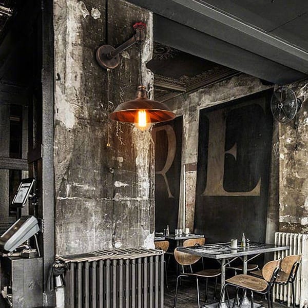 Su borusu aplik modeli, antik bakır şapkalı kırmızı vanalı zincir anahtarlı kafe ve bar duvar aydınlatması