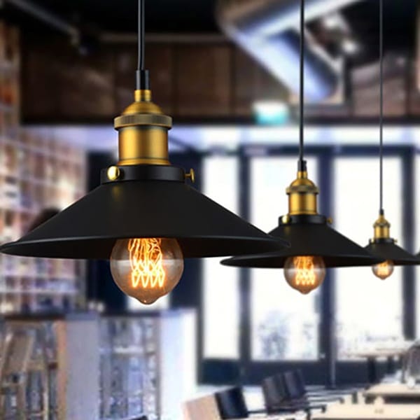 Konik Şapkalı Tekli Sarkıt Modelleri Siyah Metal Gold Duylu Kafe, Bar Tezgâhı ve Mutfak Adası için Aydınlatma İmalatı