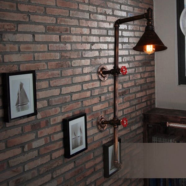 Uzun boru aplik modeli, çift vanalı pas rengi konik şapkalı kafe koridoru ve bar duvarı aydınlatması
