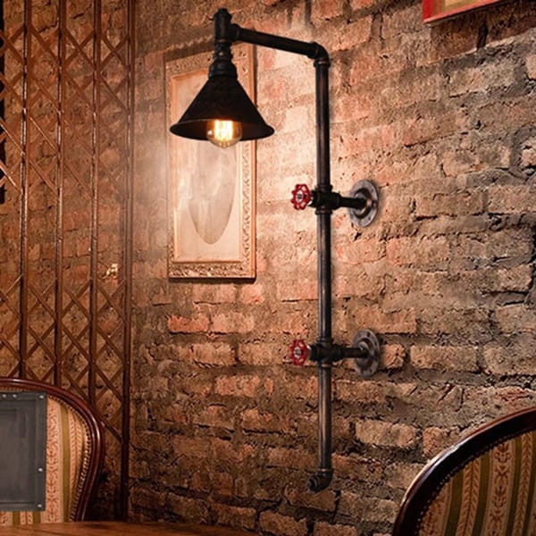 Uzun boru aplik modeli, çift vanalı pas rengi konik şapkalı kafe koridoru ve bar duvarı aydınlatması