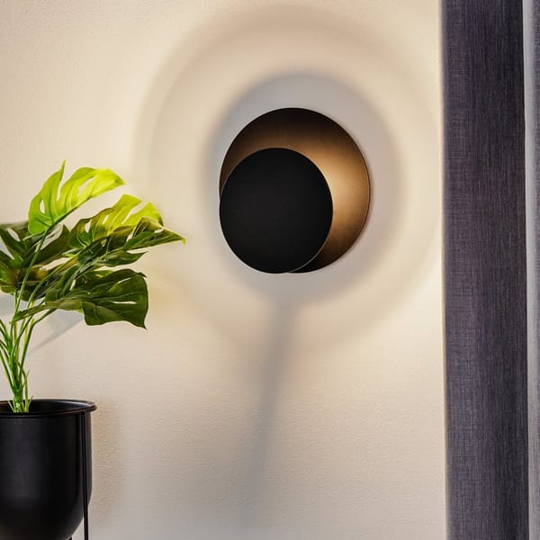Siyah gold iç yüzeyli çift diskli yuvarlak aplik, salon ve koridor dekoratif duvar aydınlatması